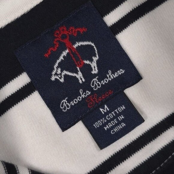 Brooks Brothers Fleece Rugby Soft Polo Shirt LS Striped MEDIUM Black White - Picture 4 of 10